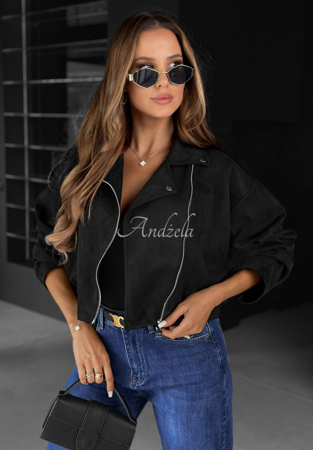 Kurze Wildleder-Bikerjacke Maple Story Schwarz