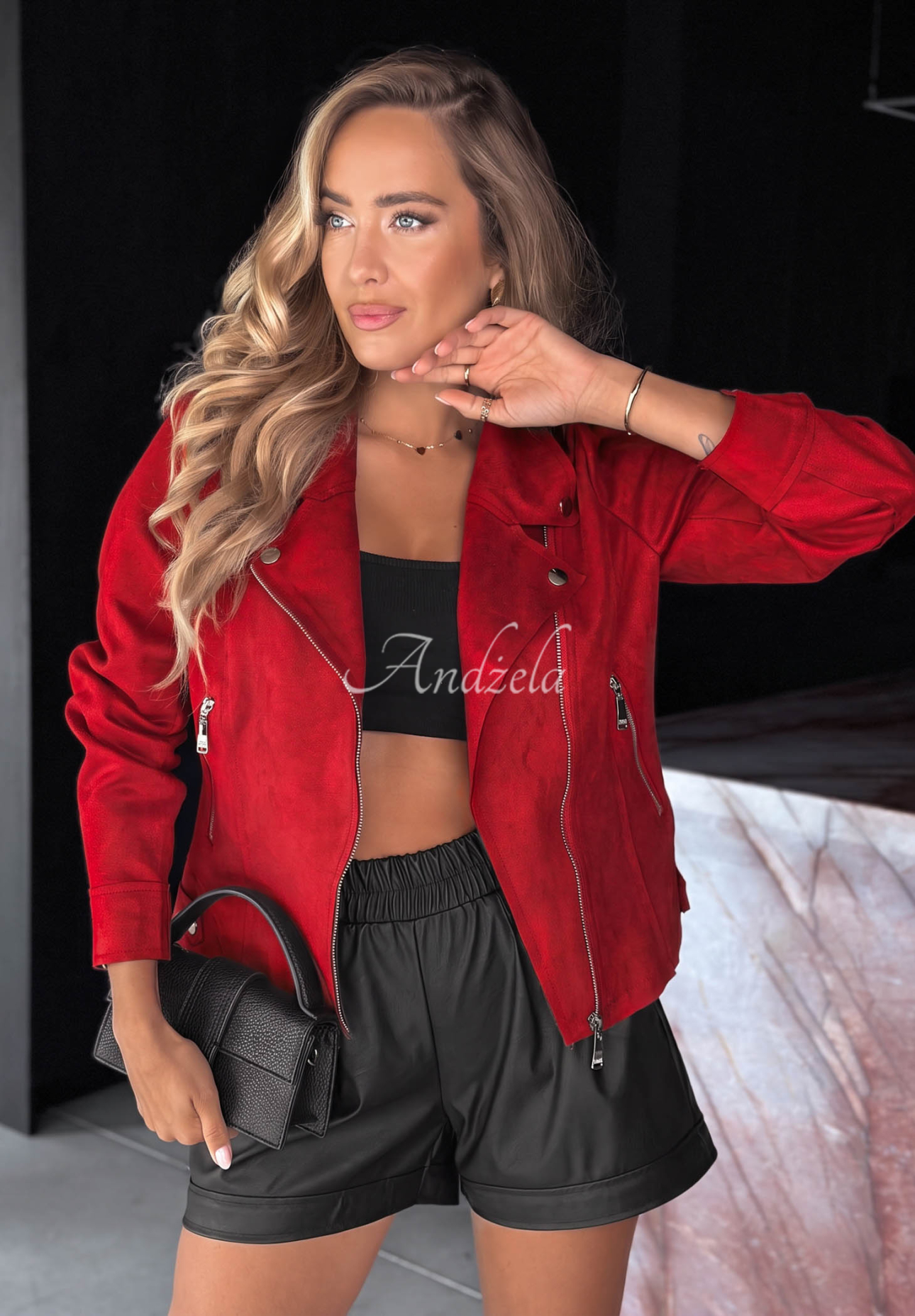 Bikerjacke aus Wildlederimitat Savage Rot