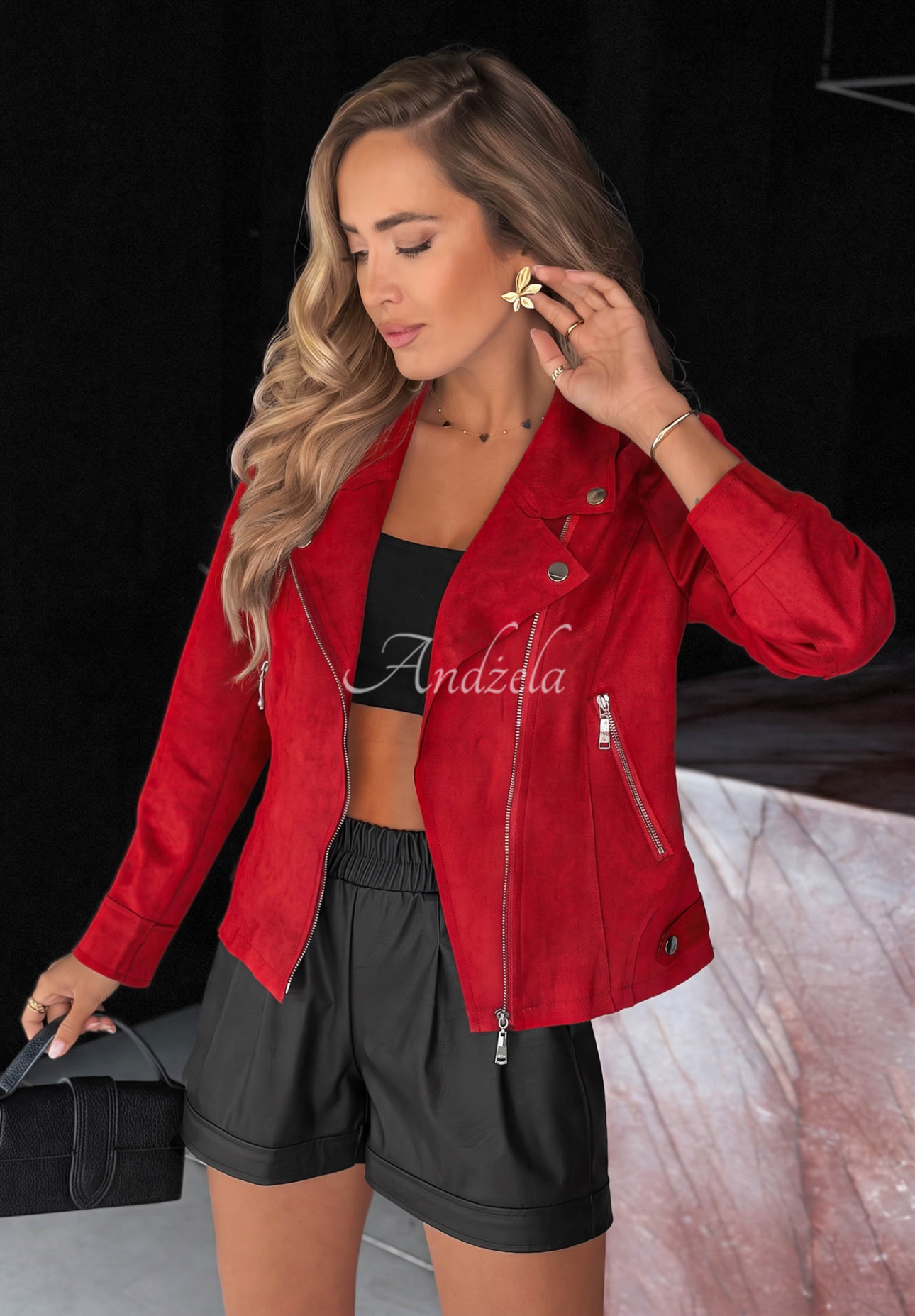 Bikerjacke aus Wildlederimitat Savage Rot