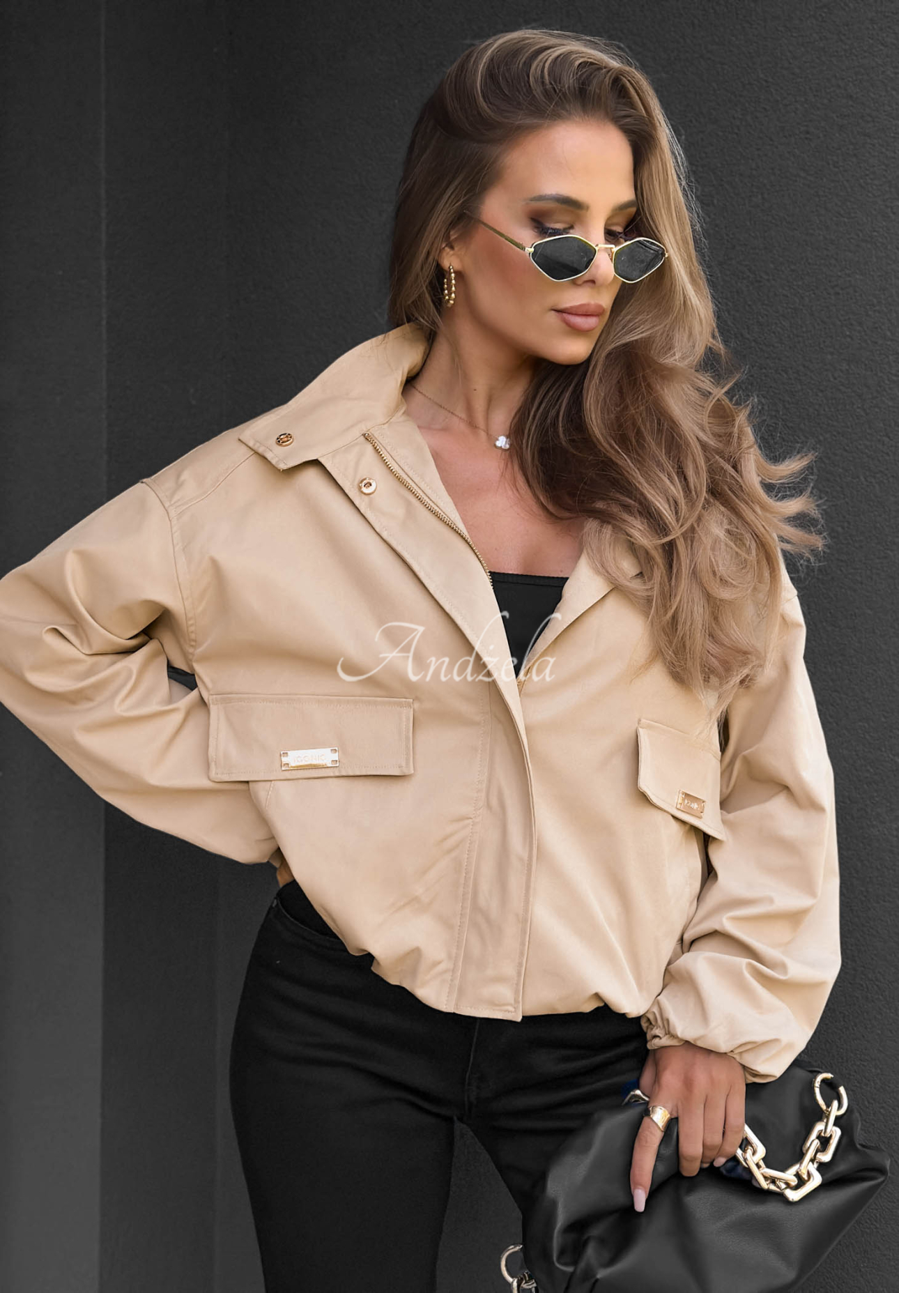 Kurze Bomberjacke mit Kapuze Street Chic Beige
