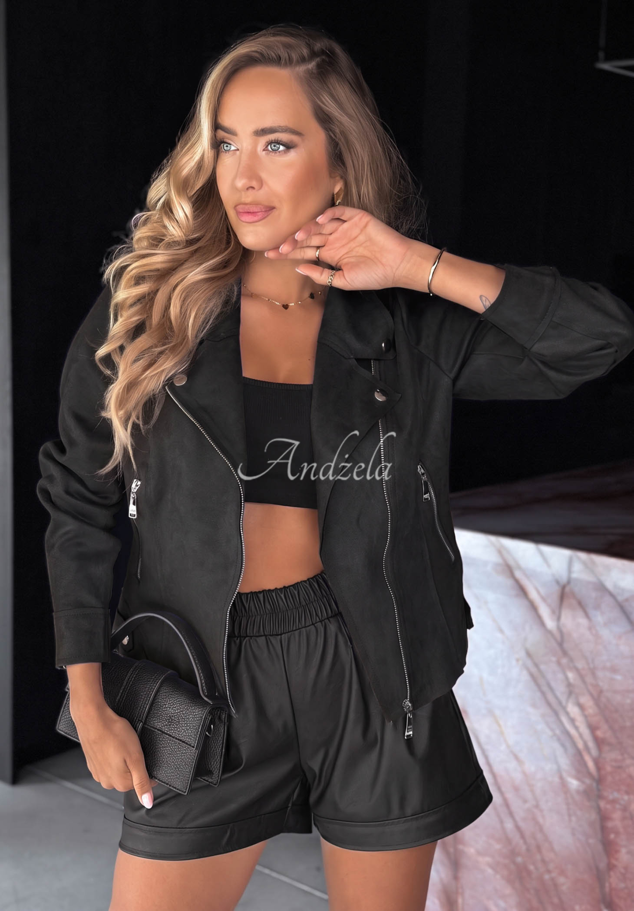 Bikerjacke aus Wildlederimitat Savage Schwarz