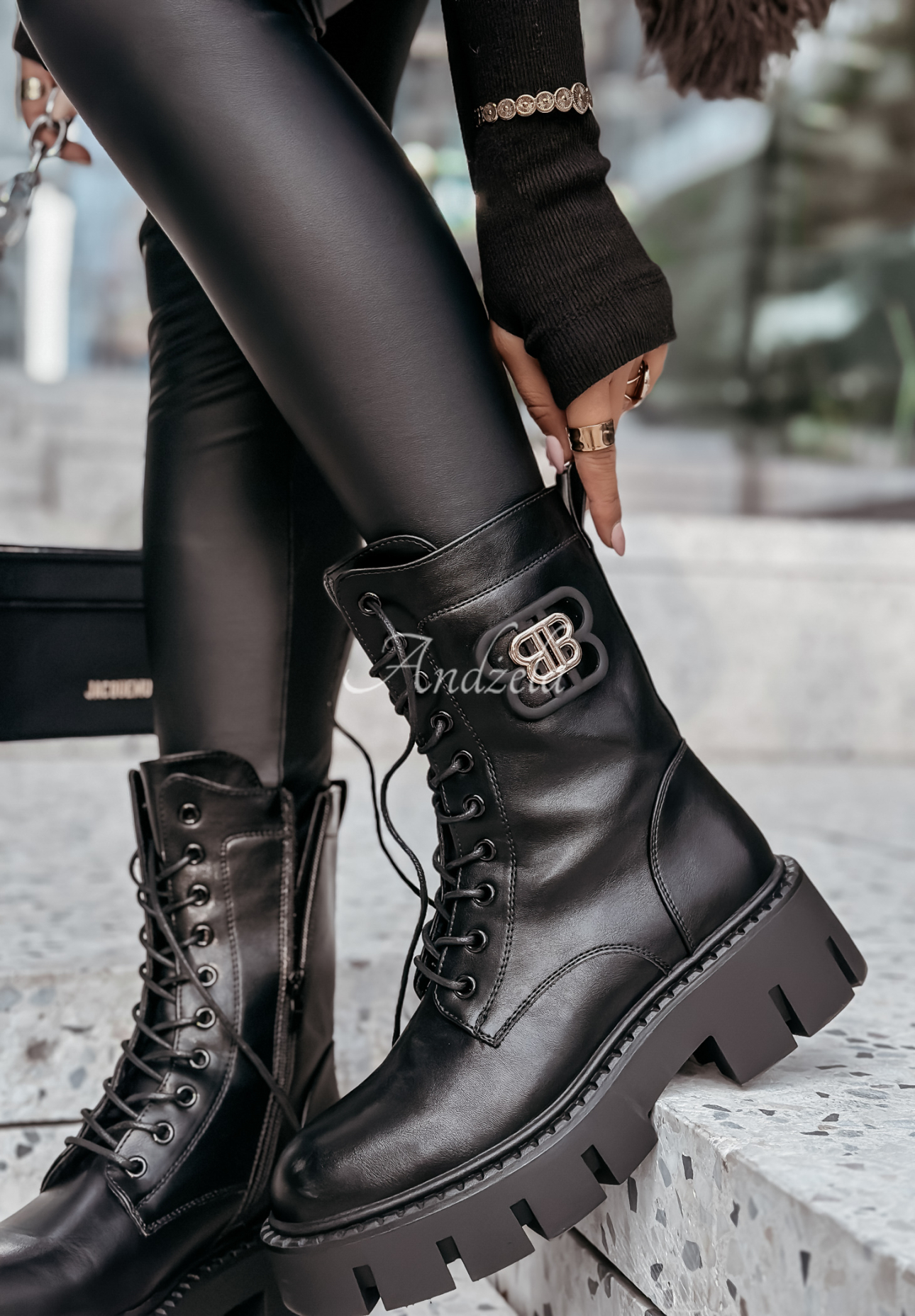 Leder-Worker-Stiefeletten mit Schnürung The Season Schwarz
