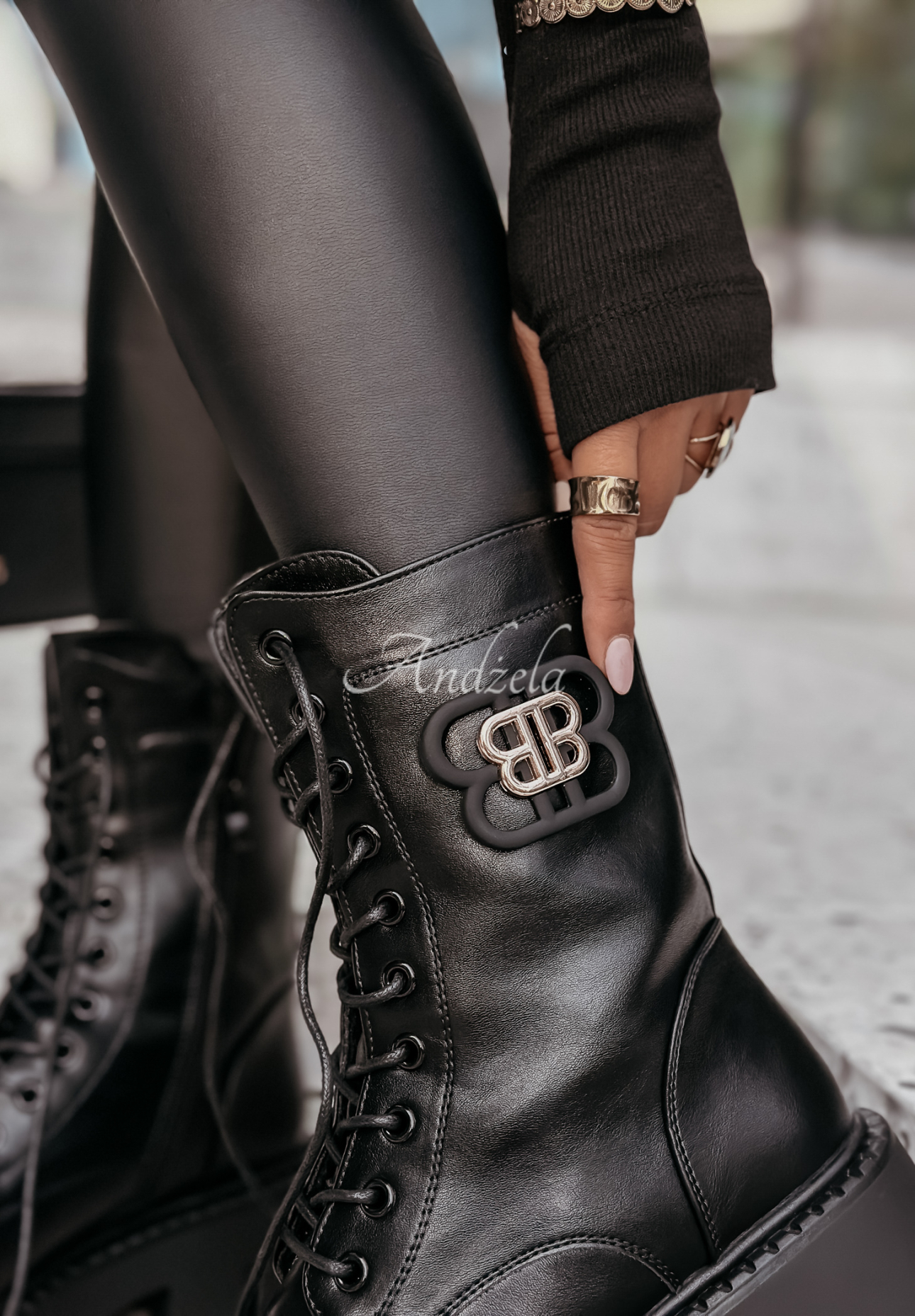 Leder-Worker-Stiefeletten mit Schnürung The Season Schwarz