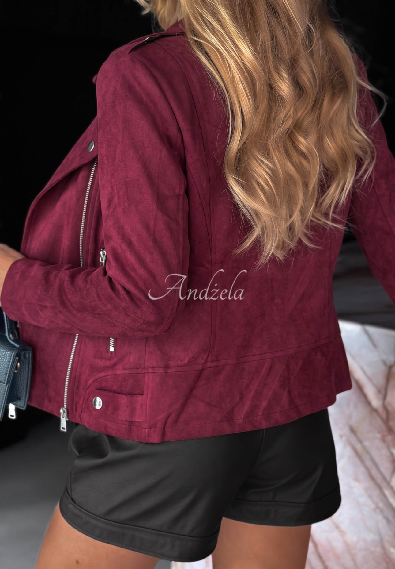 Bikerjacke aus Wildlederimitat Savage Burgunderrot