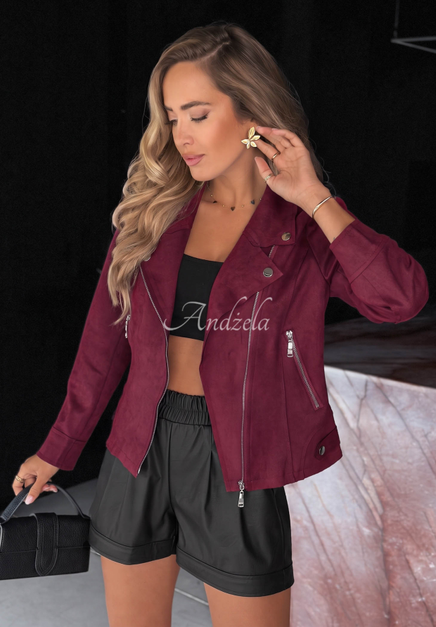 Bikerjacke aus Wildlederimitat Savage Burgunderrot