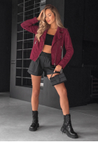 Zamszowa Jacke Bikerjacke Savage Burgunderrot