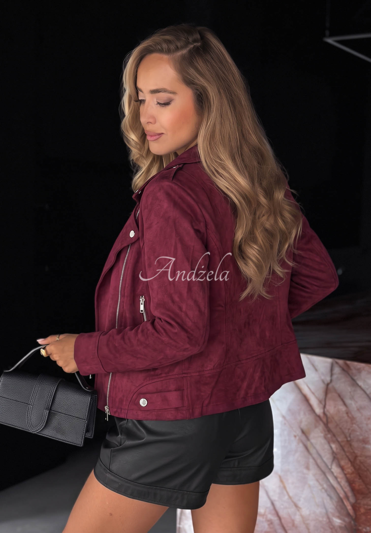 Bikerjacke aus Wildlederimitat Savage Burgunderrot