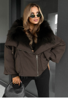 Krótka Jacke z futerkiem Nordic Mist Schokoladenbraun