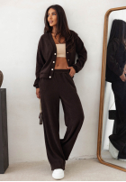 Prążkowany Set Pullover i Hose wide leg Simple Escape Schokoladenbraun