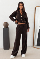 Prążkowany Set Pullover i Hose wide leg Simple Escape Schokoladenbraun