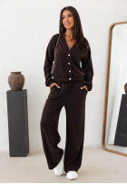 Prążkowany Set Pullover i Hose wide leg Simple Escape Schokoladenbraun