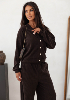 Prążkowany Set Pullover i Hose wide leg Simple Escape Schokoladenbraun
