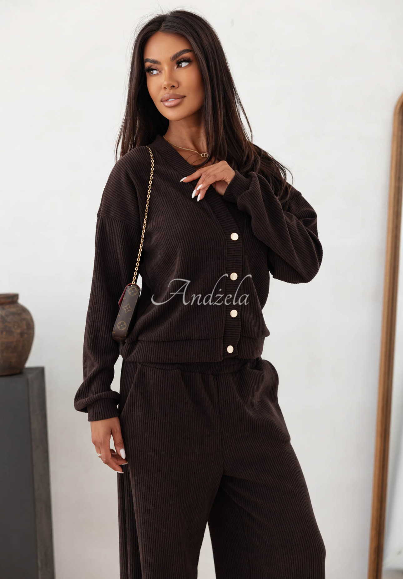 Cord-Set Sweatshirt und Hose wide leg aus Baumwolle Simple Escape Schokoladenbraun