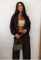 Prążkowany Set Pullover i Hose wide leg Simple Escape Schokoladenbraun