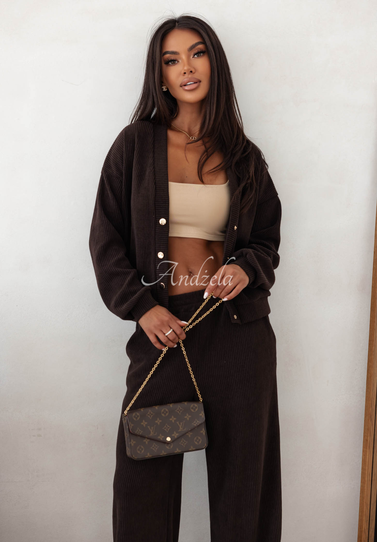 Cord-Set Sweatshirt und Hose wide leg aus Baumwolle Simple Escape Schokoladenbraun