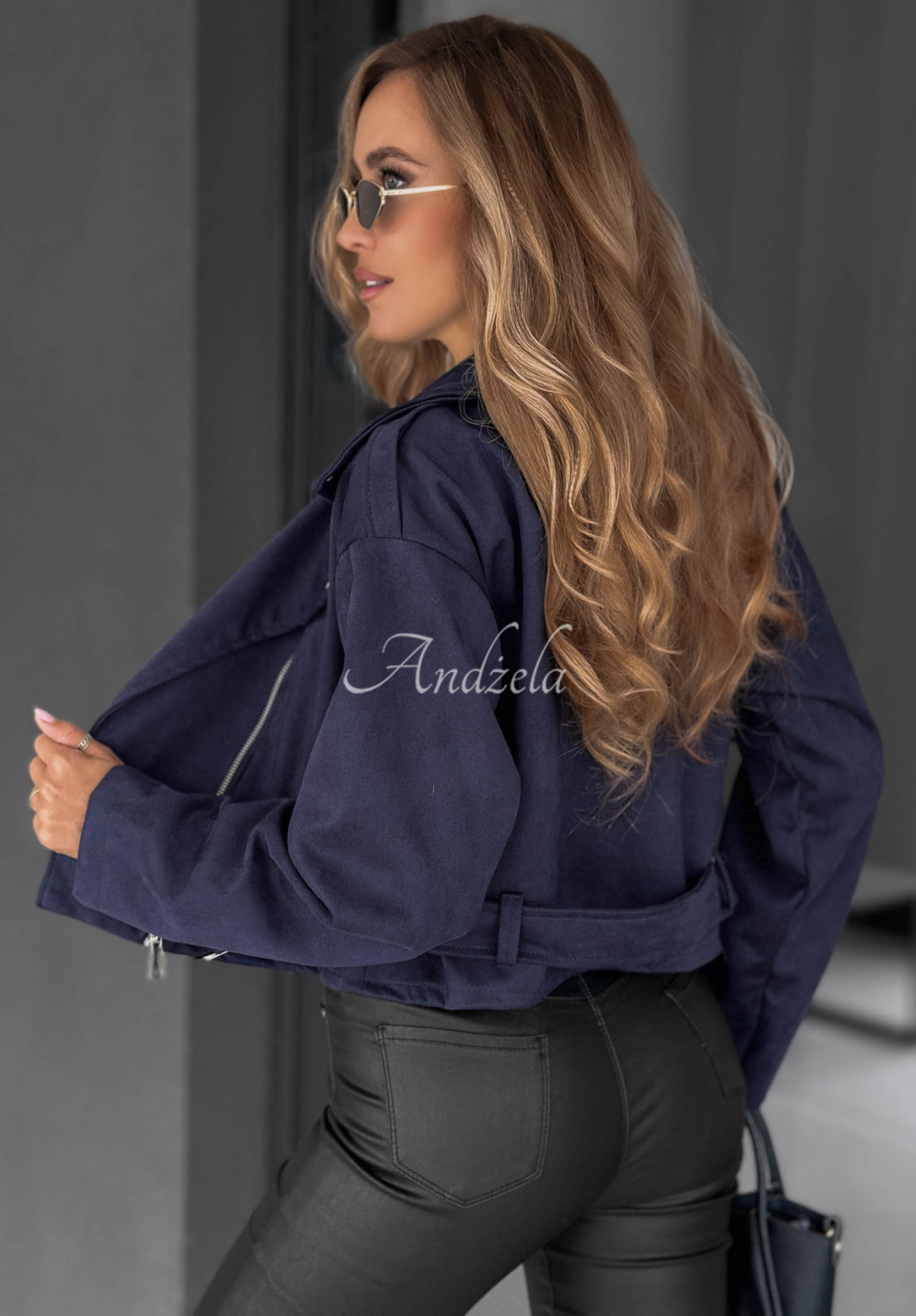 Kurze Bikerjacke aus Wildlederimitat Daily Flow Dunkelblau