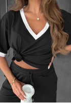 Bawełniany T-Shirt z dekoltem w serek Perfect Basic Dunkelblau