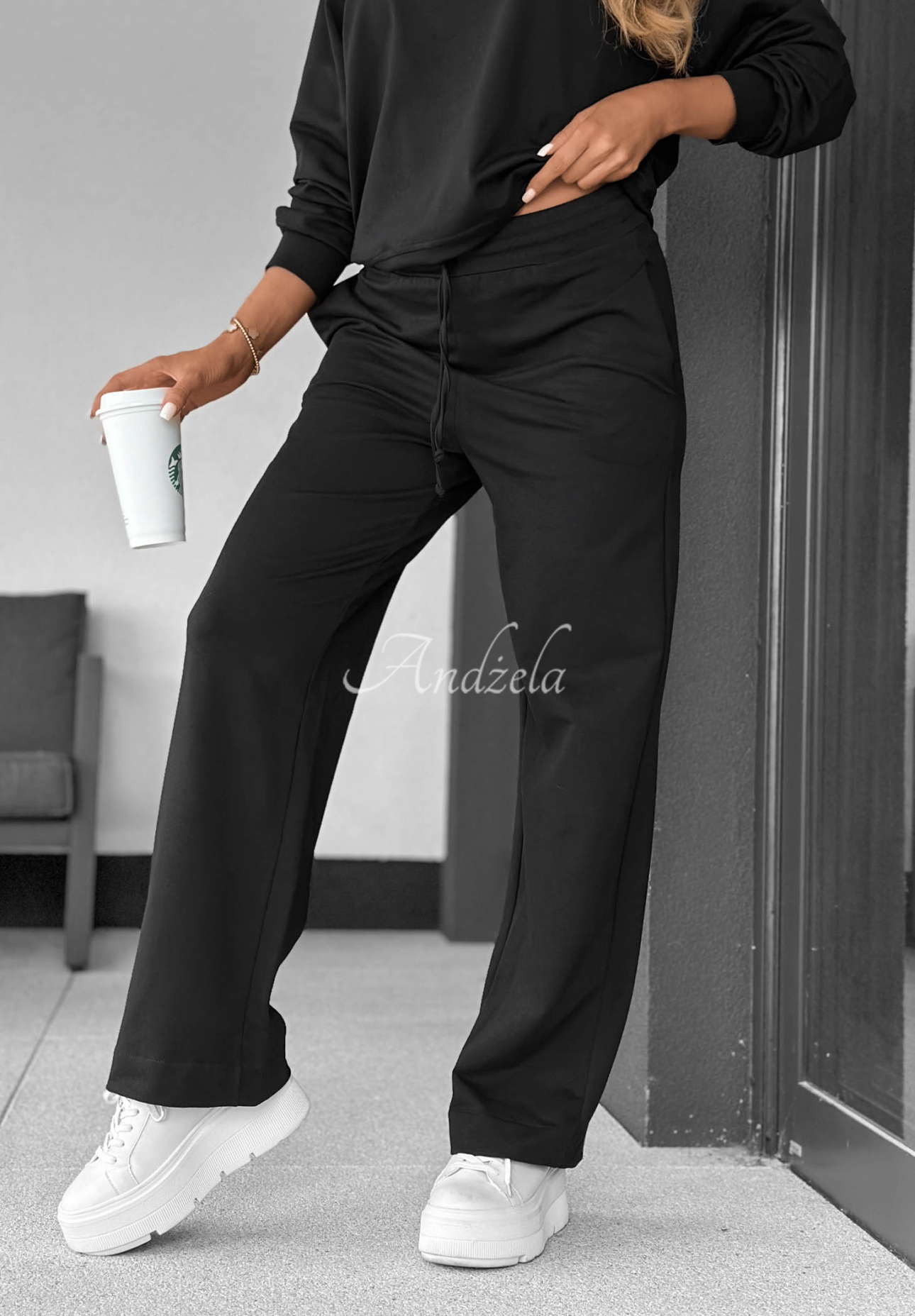 Jogginghose aus Baumwolle wide leg Never Late Schwarz