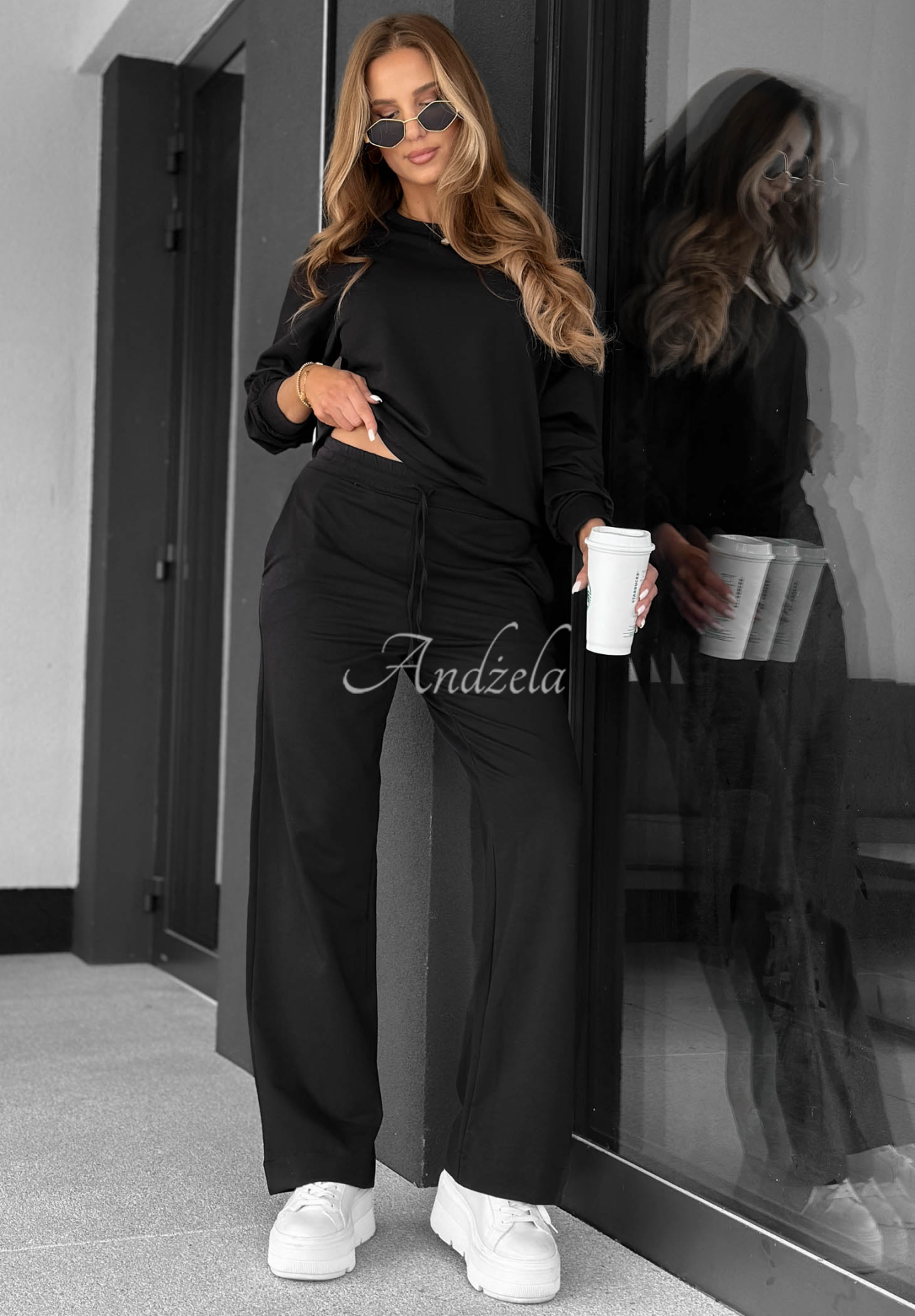 Jogginghose aus Baumwolle wide leg Never Late Schwarz