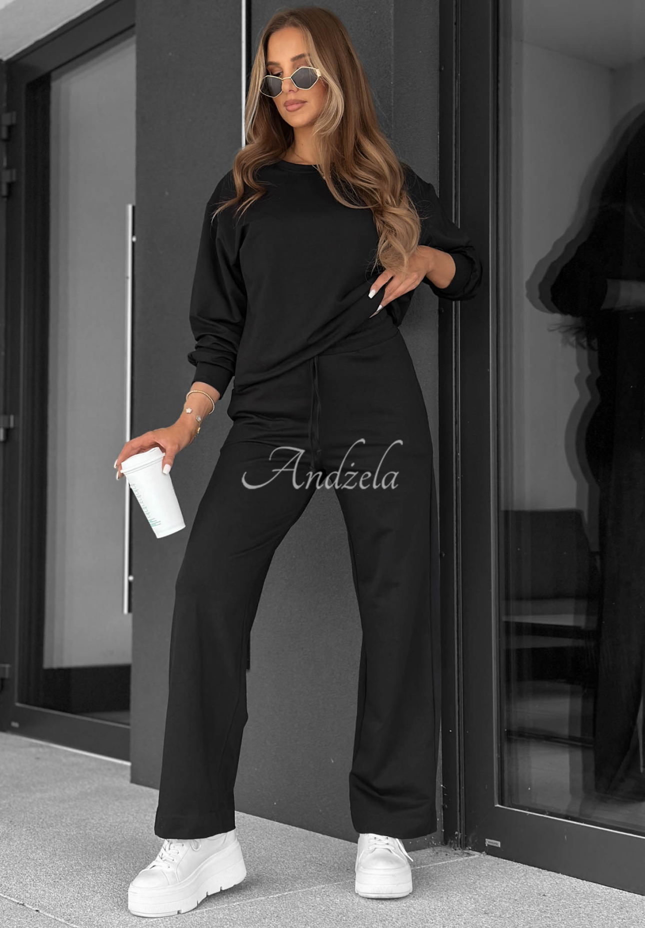 Jogginghose aus Baumwolle wide leg Never Late Schwarz