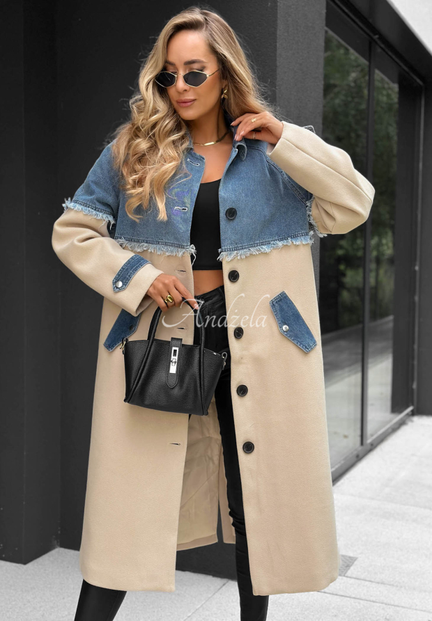 Ein langer Mantel mit Jeans-Akzenten Park Avenue beige-blau