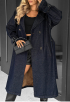 Długi Jeans Mantel trencz z paskiem Autumn Outfits ciemnogranatowy