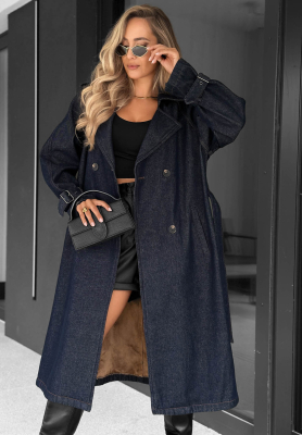 Langer Jeans-Trenchcoat mit Gürtel Autumn Outfits dunkelblau