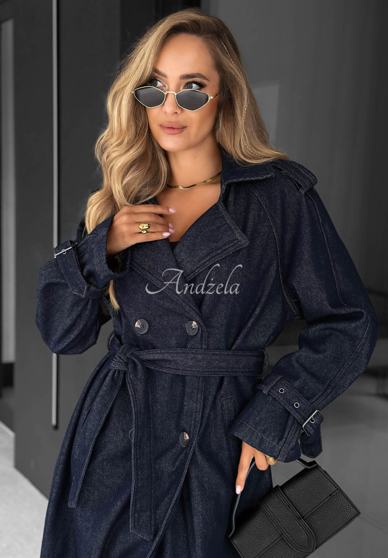Langer Jeans-Trenchcoat mit Gürtel Autumn Outfits dunkelblau
