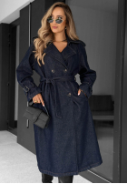 Długi Jeans Mantel trencz z paskiem Autumn Outfits ciemnogranatowy