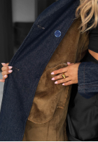 Długi Jeans Mantel trencz z paskiem Autumn Outfits ciemnogranatowy