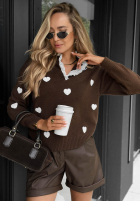 Pullover w serduszka Lovely Touch Schokoladenbraun