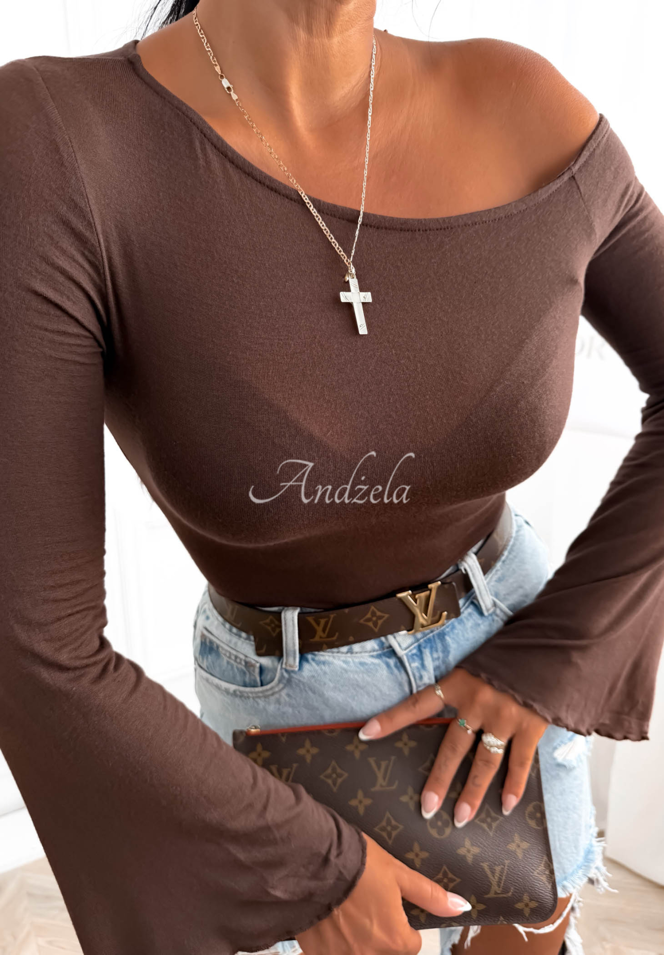 Asymmetrische Bluse mit ausgestelltem Ärmel und Modal Make A Move Schokoladenbraun