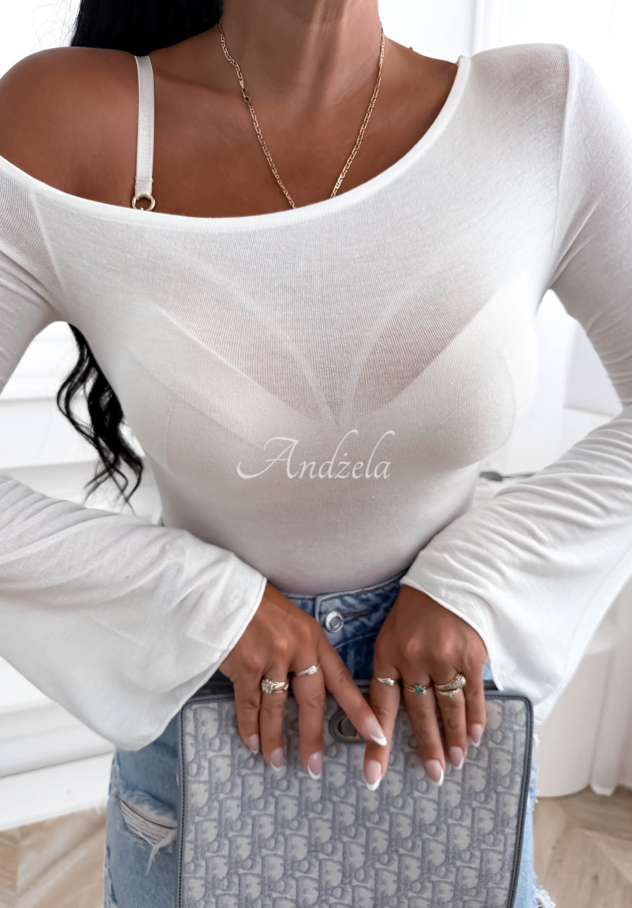 Asymmetrische Bluse mit ausgestelltem Ärmel und Modal Make A Move Ecru