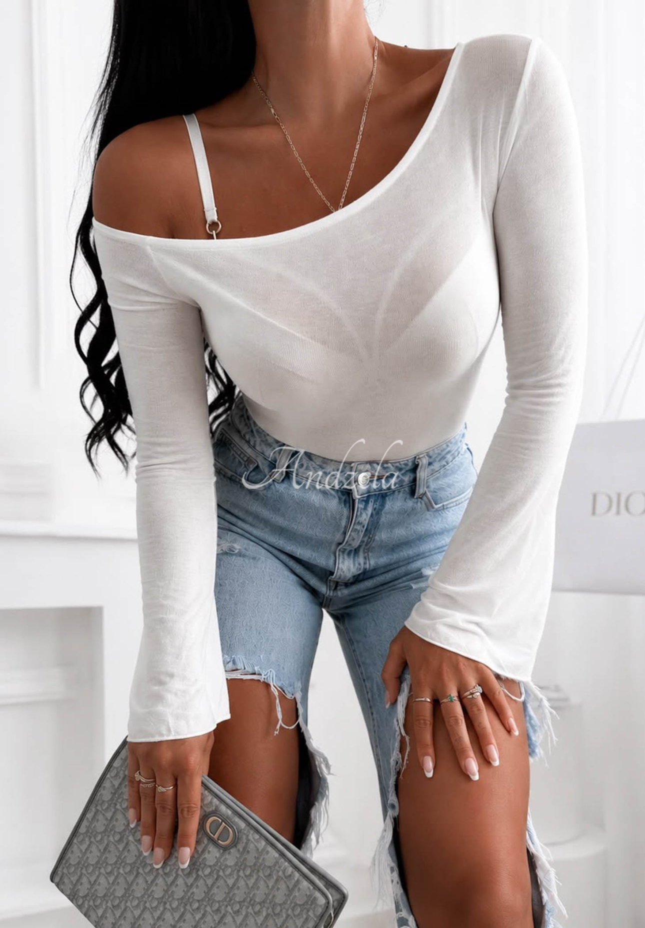 Asymmetrische Bluse mit ausgestelltem Ärmel und Modal Make A Move Ecru