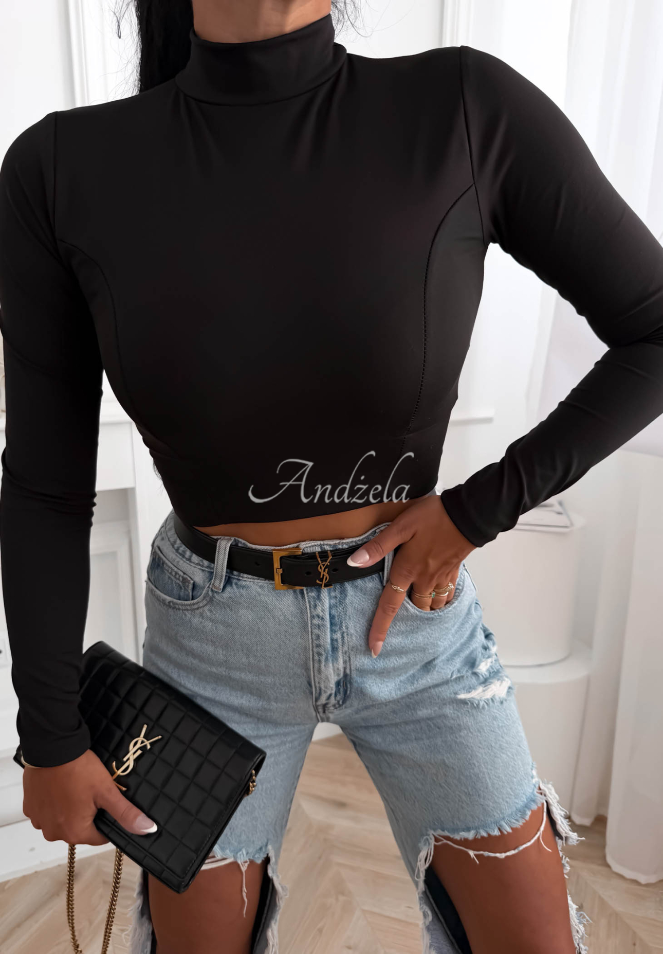 Viskose-Bluse mit Stehkragen Different Story Schwarz