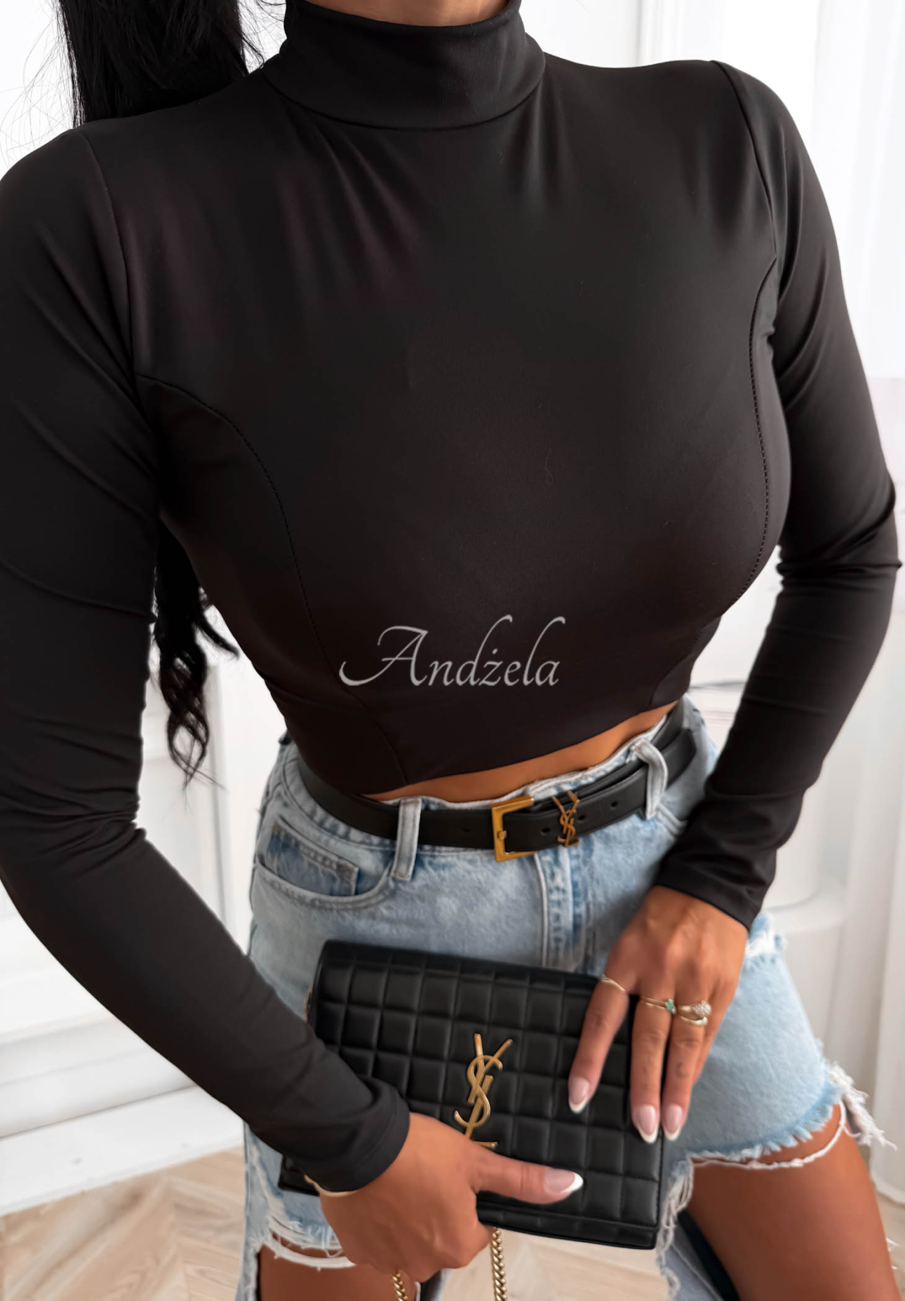 Viskose-Bluse mit Stehkragen Different Story Schwarz