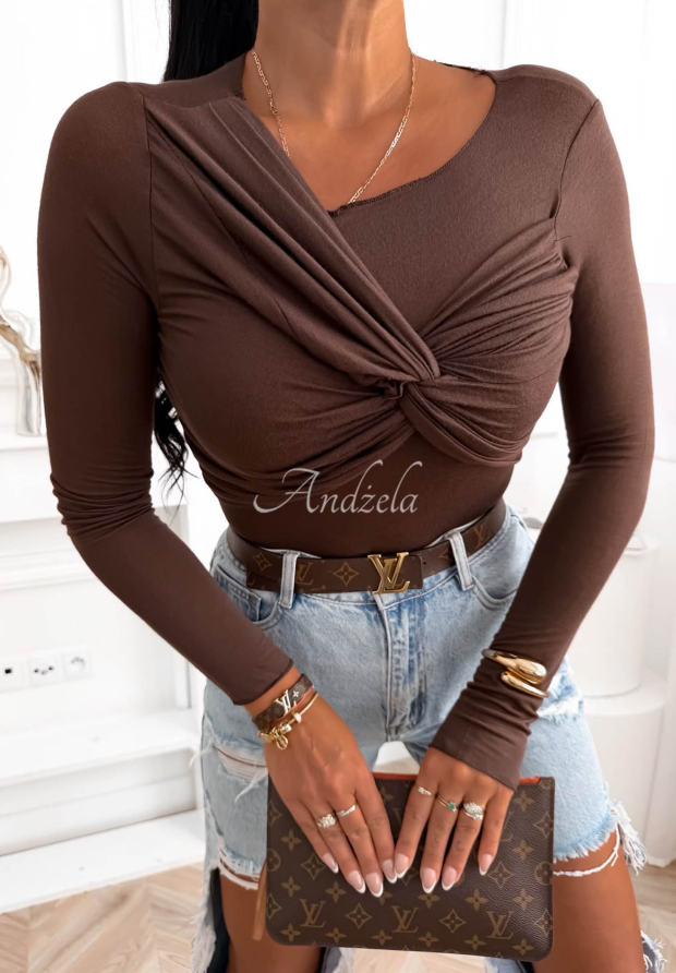 Geraffte Bluse mit Modal Don't Care Mokkafarben