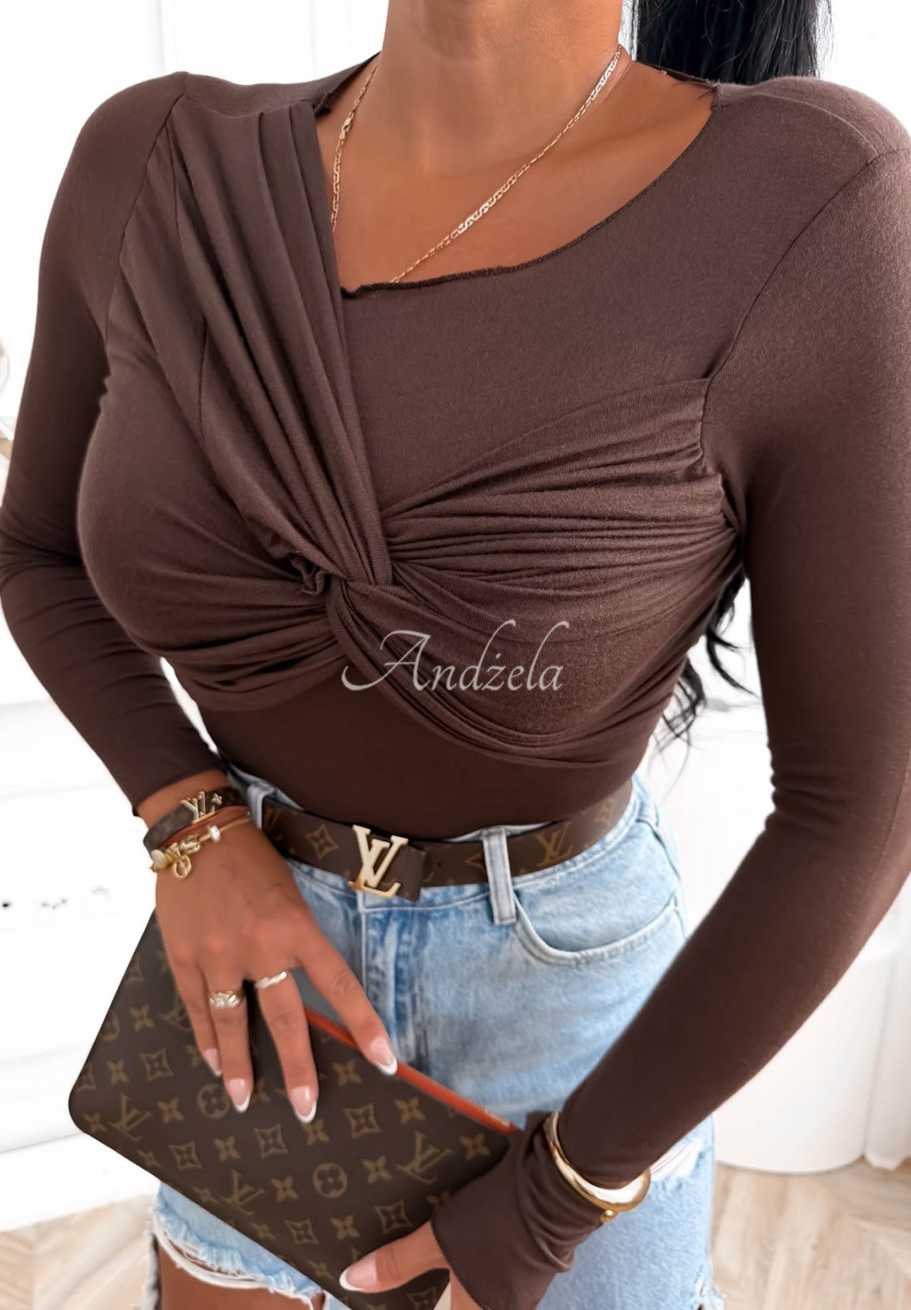 Geraffte Bluse mit Modal Don't Care Mokkafarben