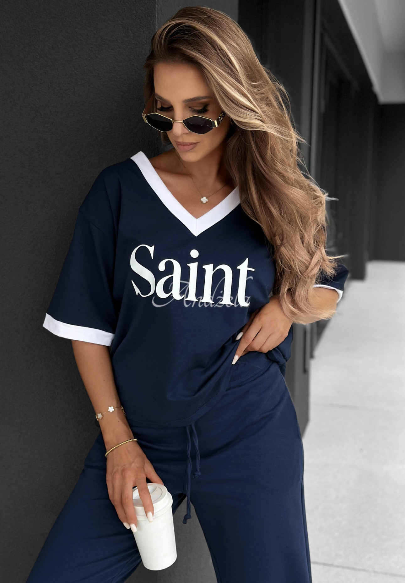 Baumwoll-T-Shirt mit Aufdruck Saint Dunkelblau