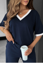 Bawełniany T-Shirt z dekoltem w serek Perfect Basic Dunkelblau