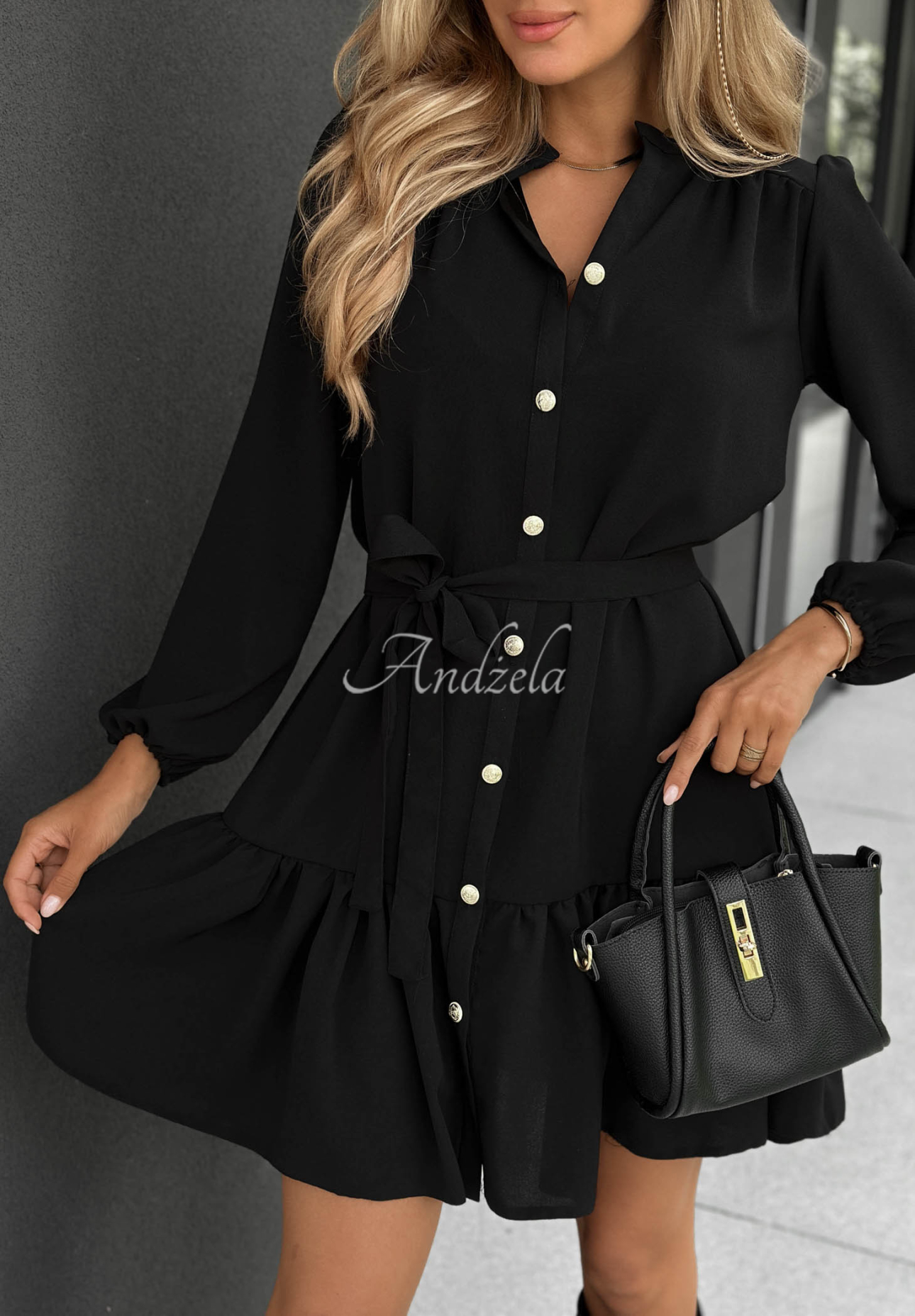 Viskose-Hemdkleid mit Rüsche Call My Name Schwarz