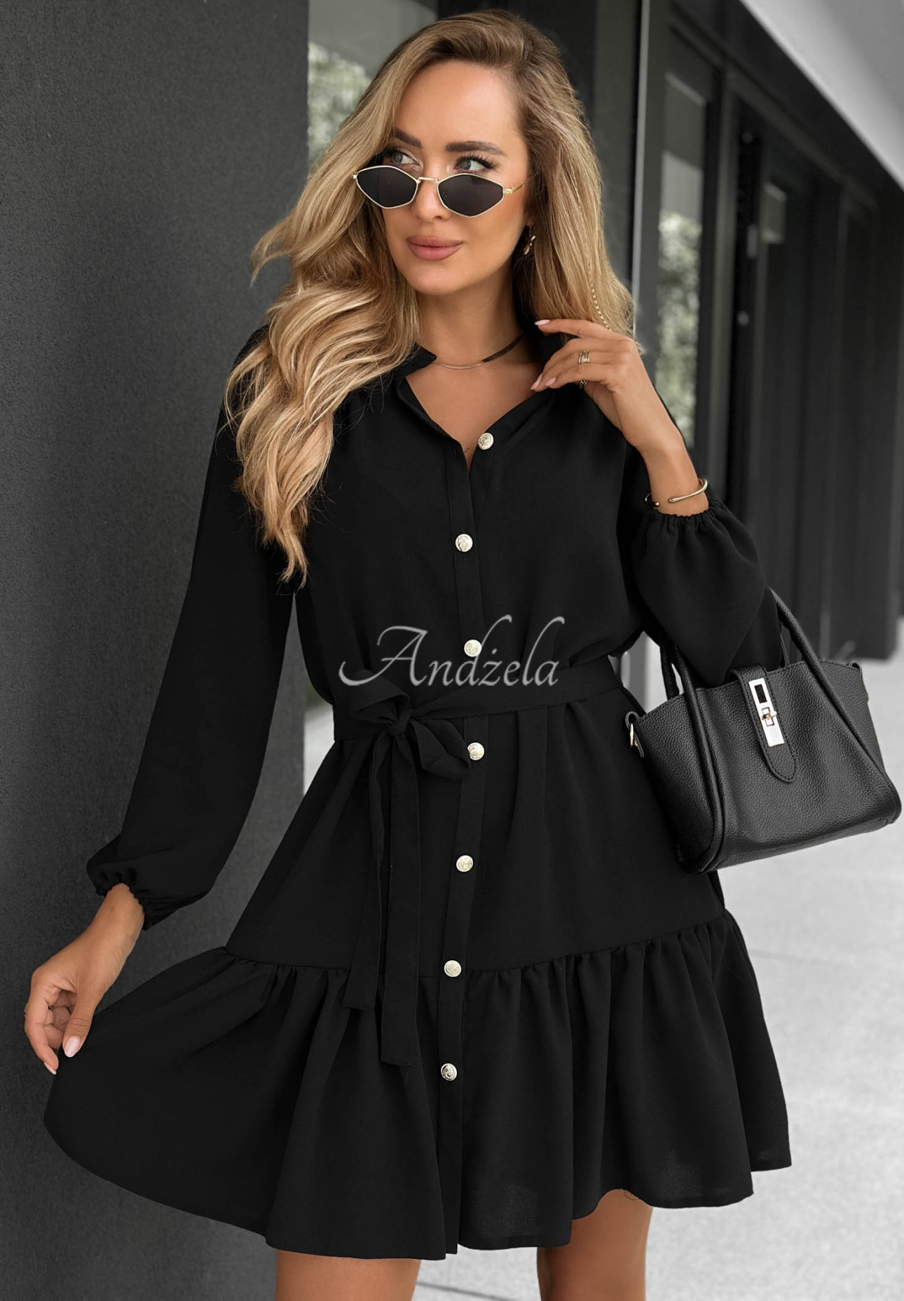 Viskose-Hemdkleid mit Rüsche Call My Name Schwarz