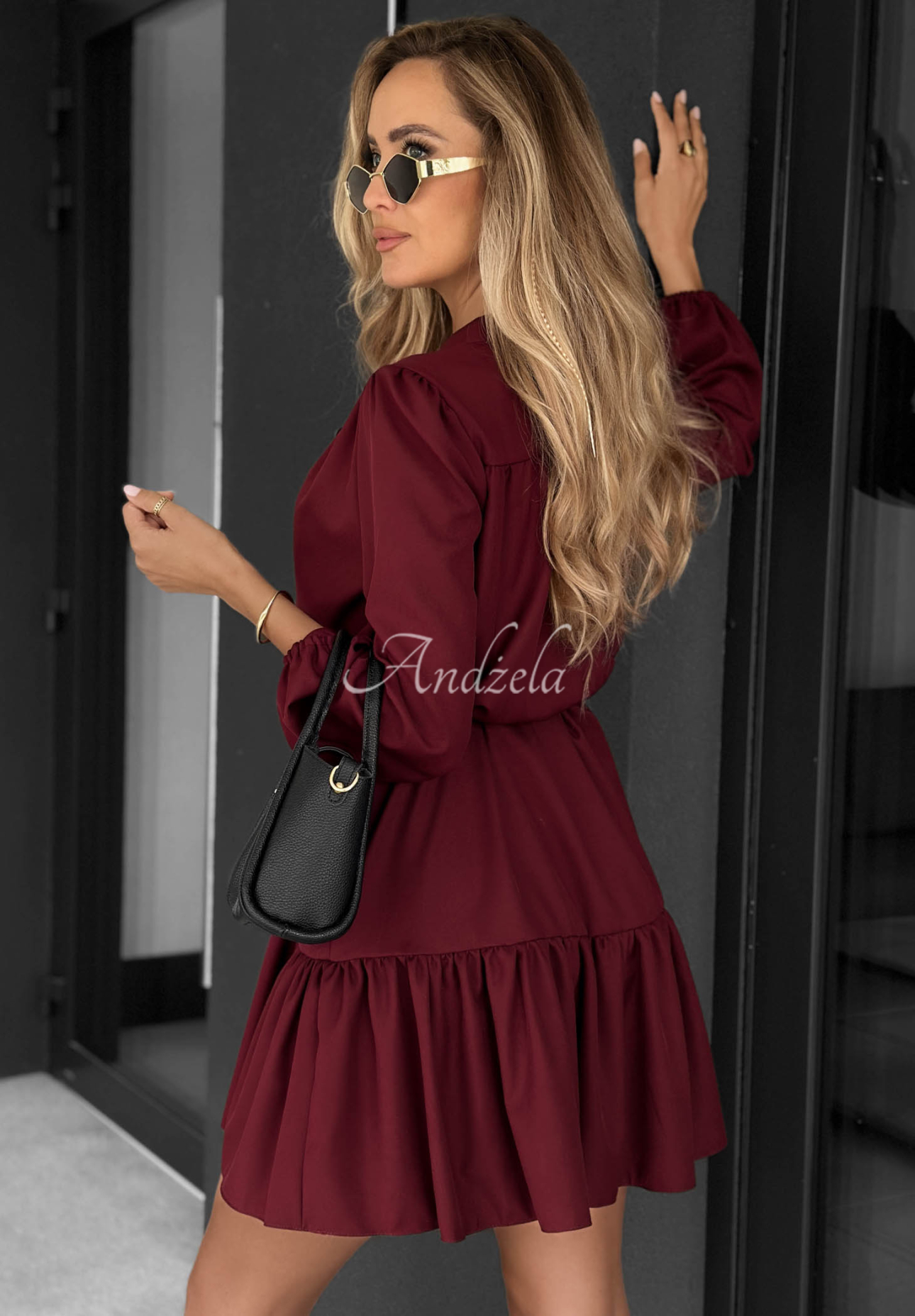 Viskose-Hemdkleid mit Rüsche Call My Name Burgunderrot