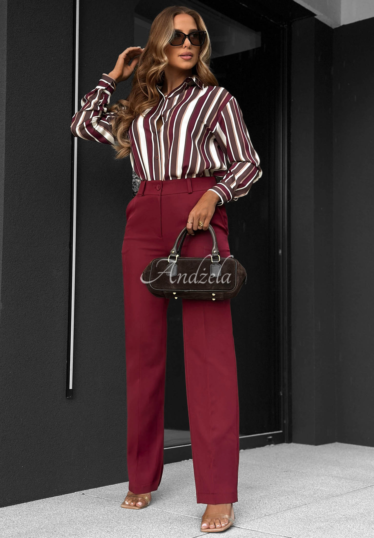 Elegante Hose wide leg aus Viskose Perfect Timing Burgunderrot