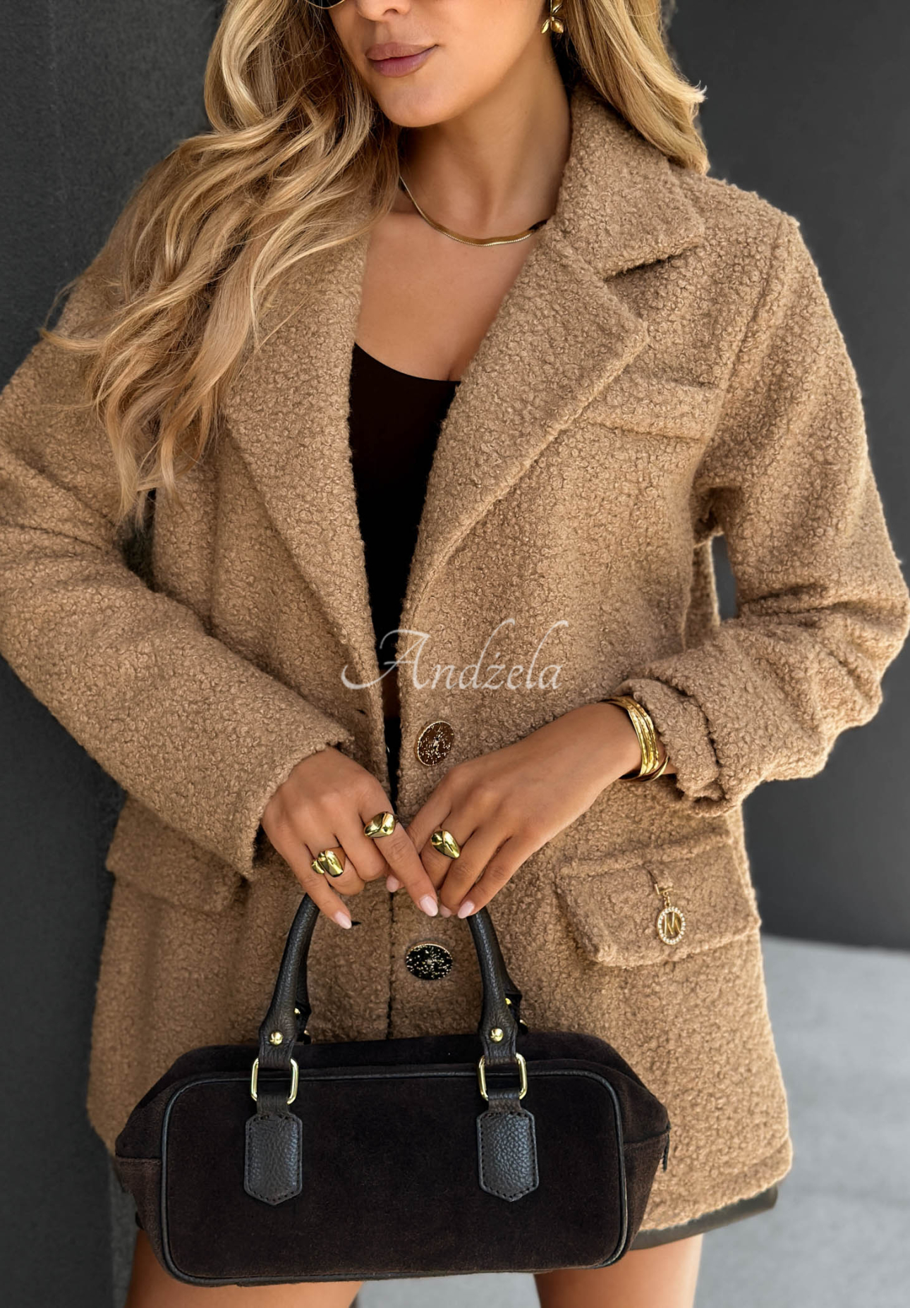 Mantel aus Lammfellimitat Hidden Story Camel