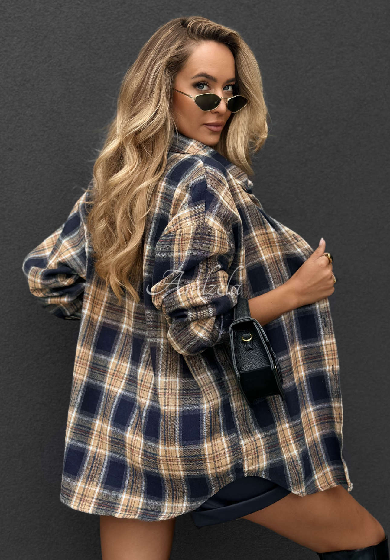 Langes, kariertes Hemd Fall Edit Dunkelblau