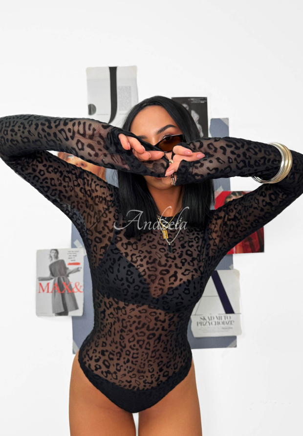 Mesh-Body mit Leopardenmuster La Milla Wild Couture Schwarz