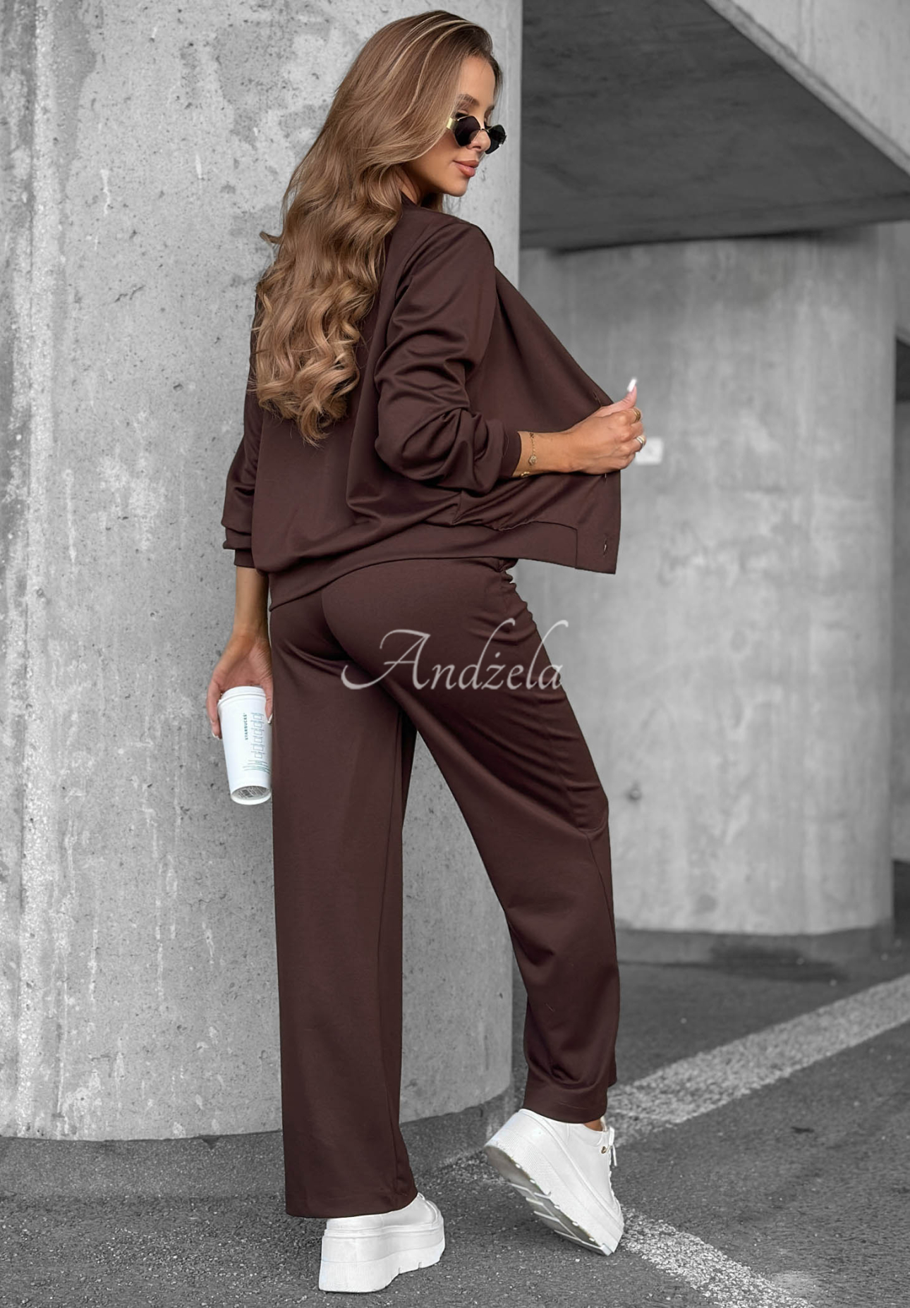 Trainingsanzug aus Baumwolle Bluse mit Knöpfen und Hose Comfort Story Schokoladenbraun