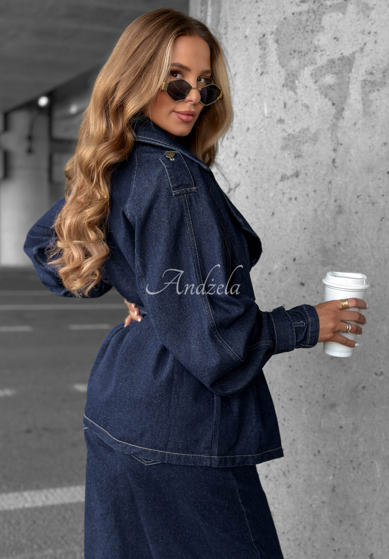 Denim Set kurzer Trenchcoat und Hose wide leg Autumn Edit Dunkelblau