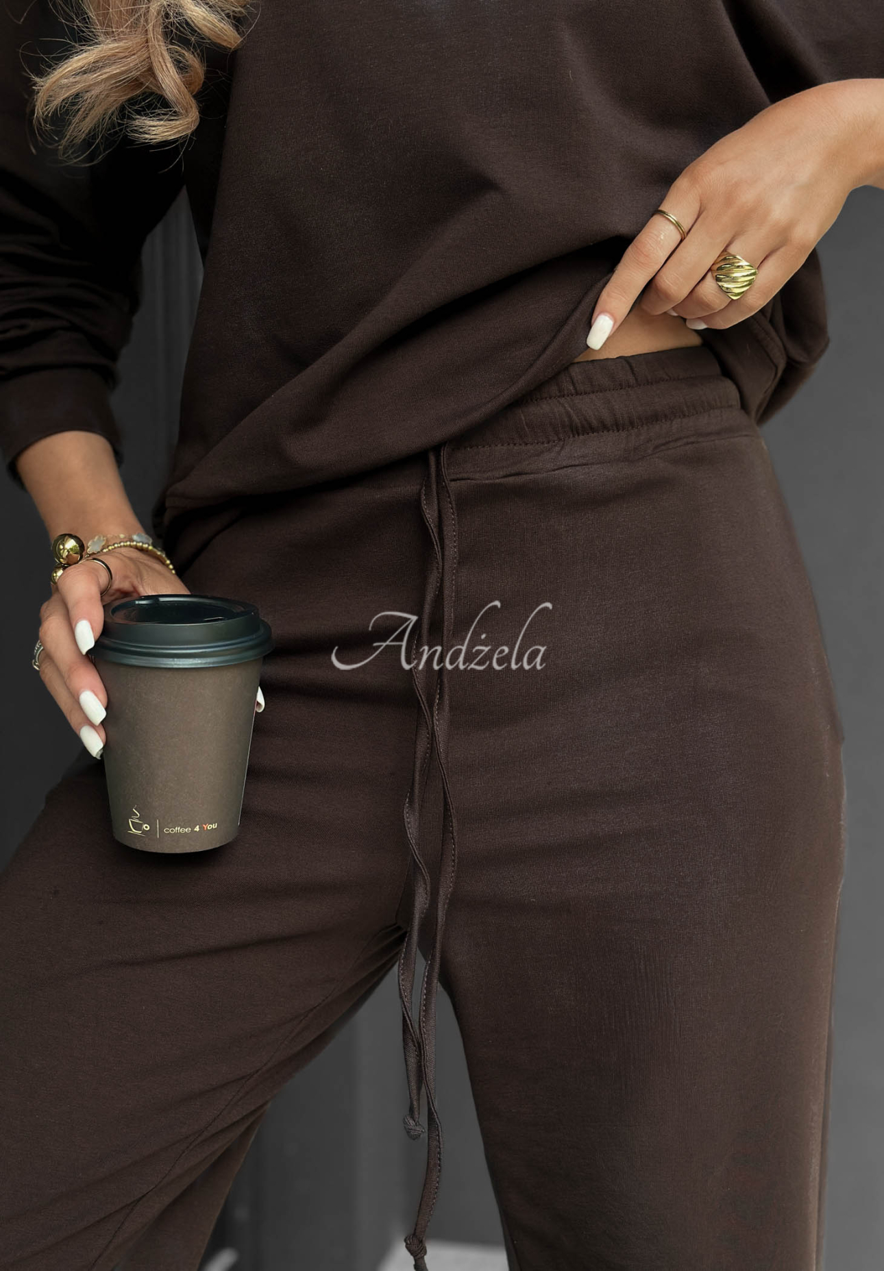 Jogginghose aus Baumwolle wide leg Never Late Schokoladenbraun